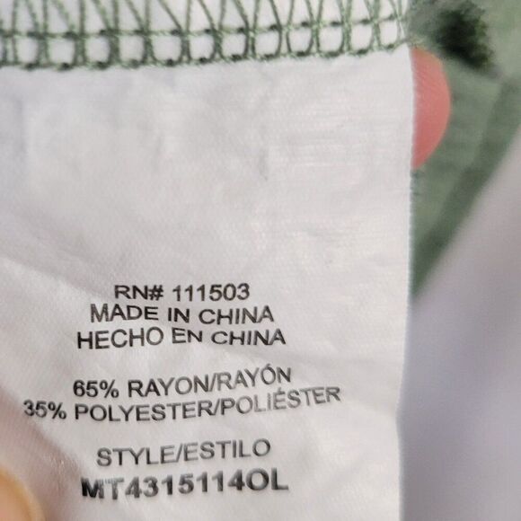 O.L.M. Medium Green Top Front Tie Gauze BOHO flutter sleeves crochet hippie EUC - Picture 8 of 10